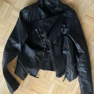 LuLus Black Faux Leather Moto Jacket – Small